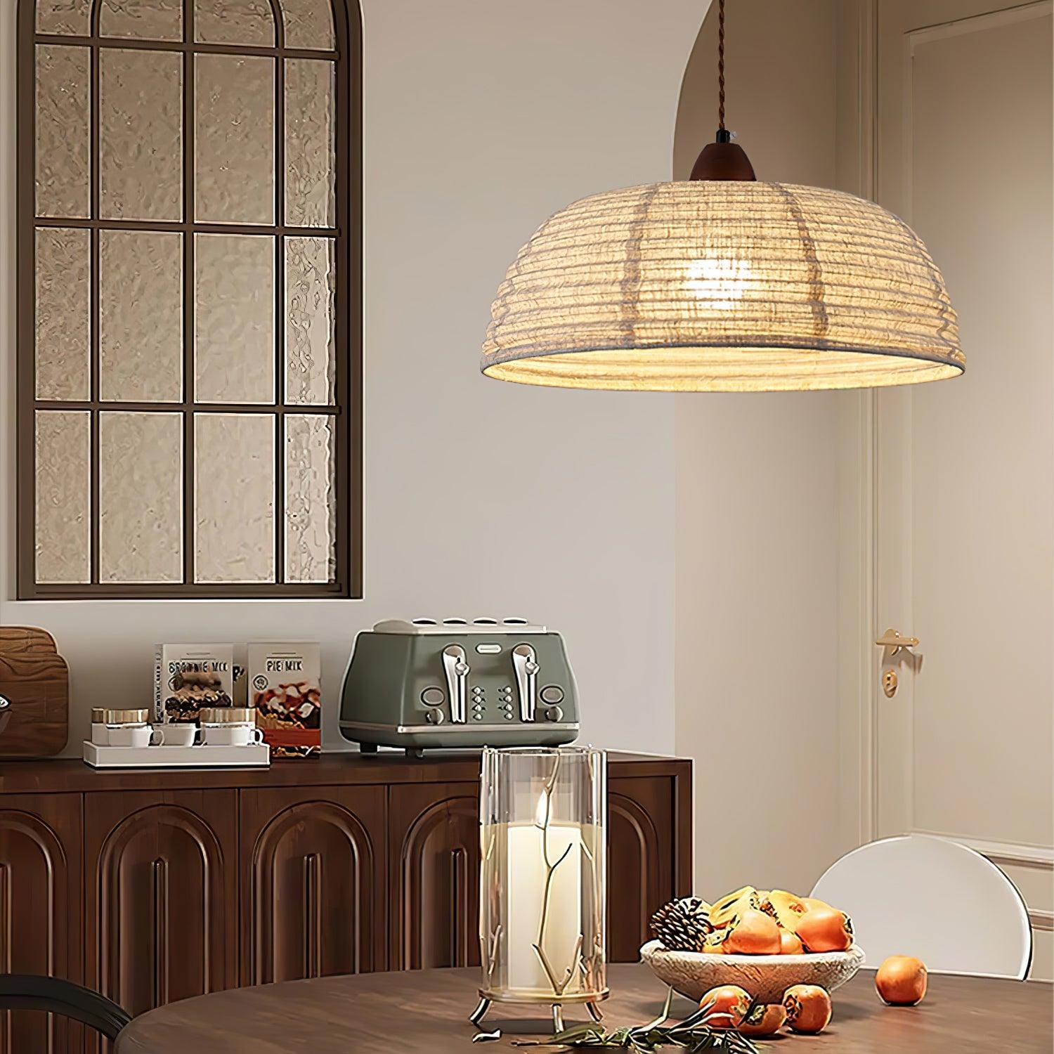 Ritta Retro Lanterna Bianco Legno Stoffa Lampade a Sospensione Studio Cucina