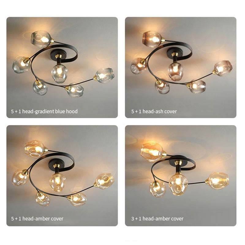 Valentina Moderno LED Spirale Plafoniere Metallo Vetro Nero/Oro Sala da Pranzo/Soggiorno/Camera da Letto