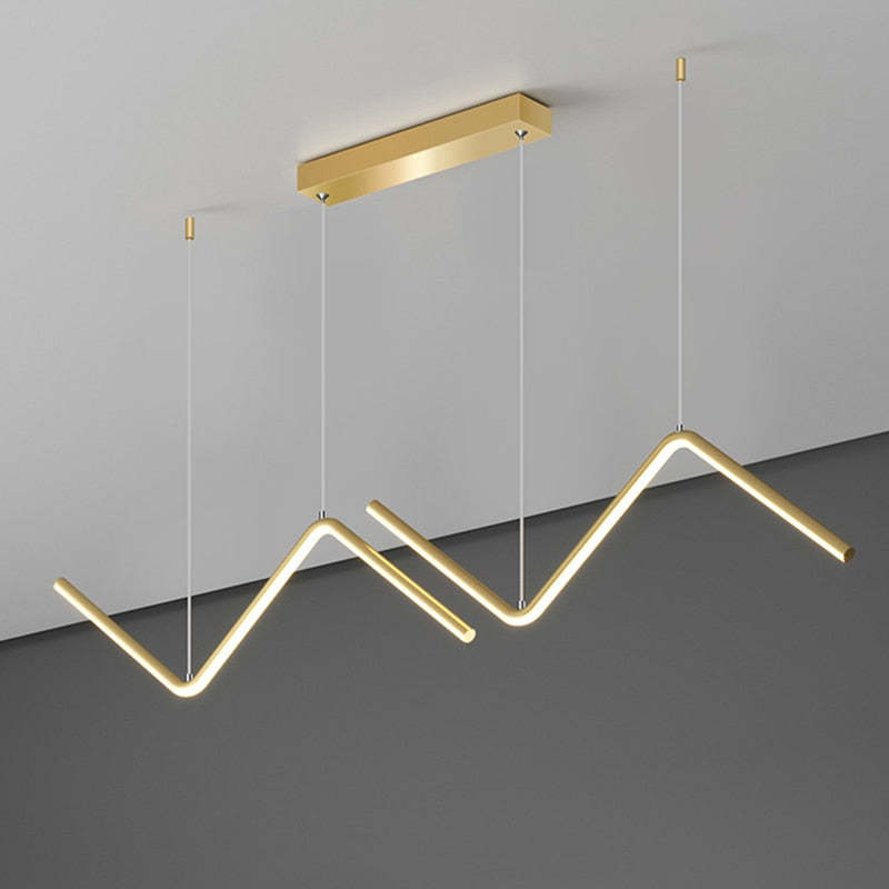 Arisha Moderne LED Lampade a Sospensione Nero/Oro Metallo Lineare Ondulato Doppio Soggiorno/Camera da Letto
