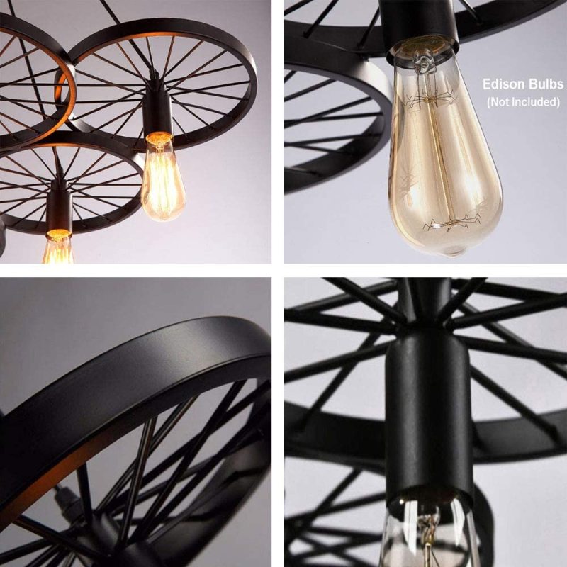 Alessio Industriale LED Carro Ruota Lampada a Sospensione Metallo Nero Soggiorno/Camera da Letto
