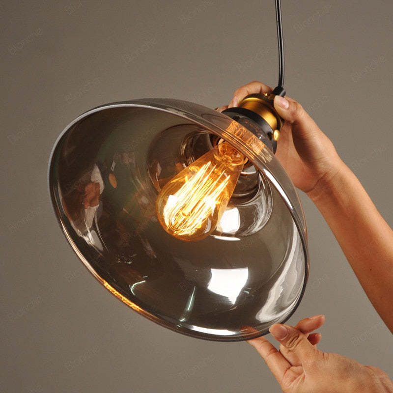 Arisha Industriale LED Lampada a Sospensione Vetro Chiaro/Ambra/Grigio Fumo