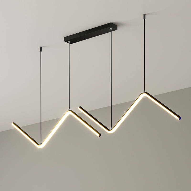Arisha Moderne LED Lampade a Sospensione Nero/Oro Metallo Lineare Ondulato Doppio Soggiorno/Camera da Letto