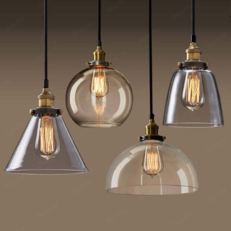 Arisha Industriale LED Lampada a Sospensione Vetro Chiaro/Ambra/Grigio Fumo