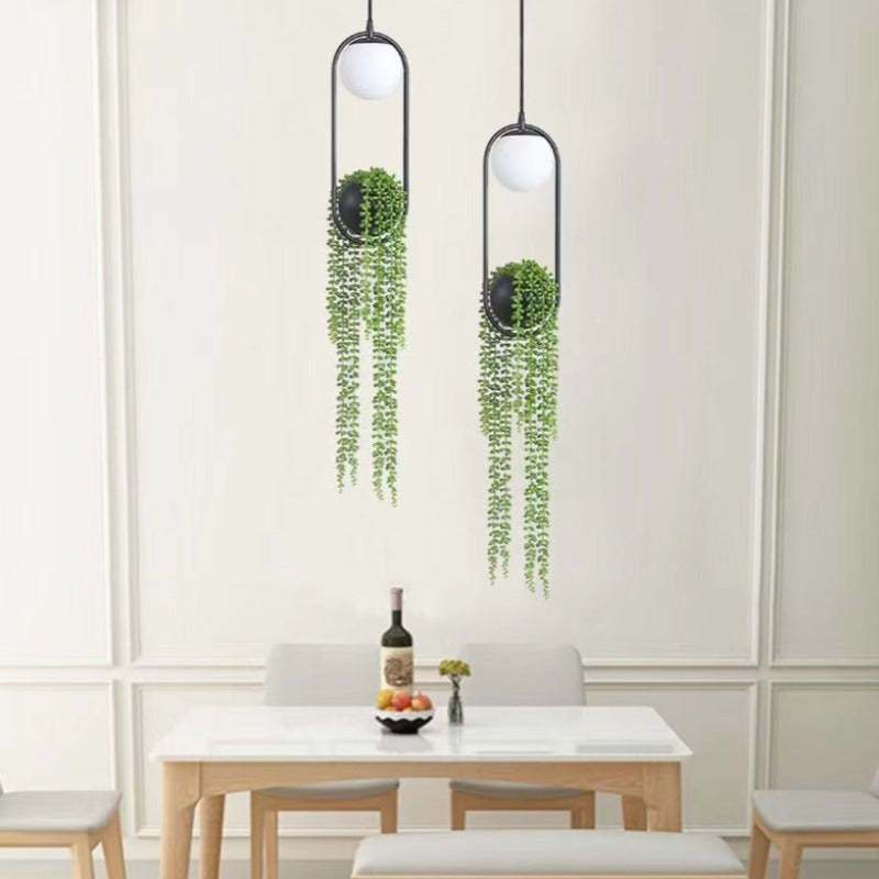 Ritta Modern LED Lampada a Sospensione Metallo Nero/Verde Vaso Palla Pianta Naturale