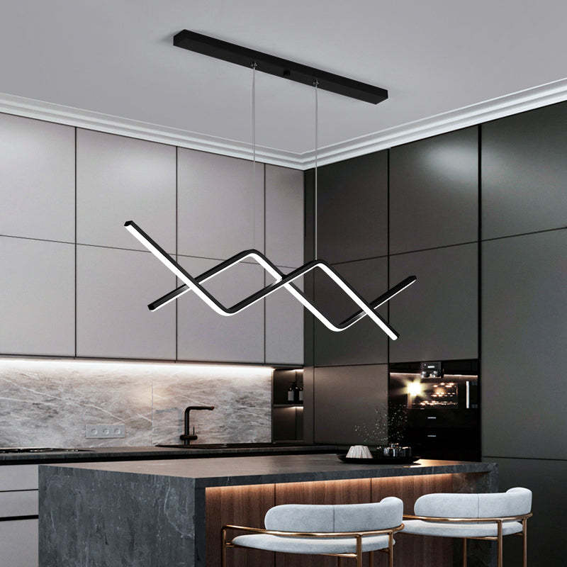 Arisha Moderna LED Lampada a Sospensione Metallo Nero/Oro Lineare/Doppia Curva Soggiorno