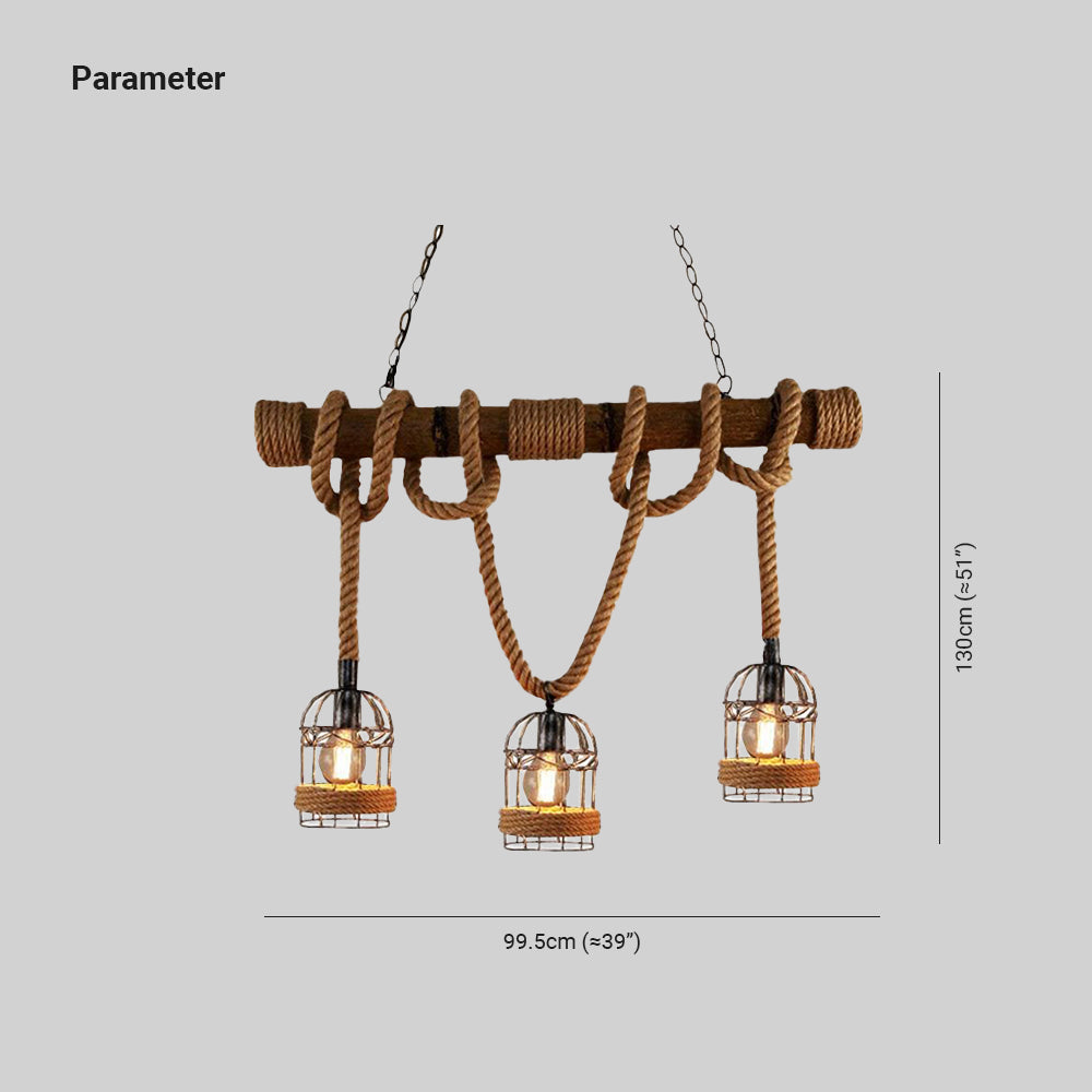 Silva Lampada a Sospensione LED Legno Vintage Corda Canapa Metallo