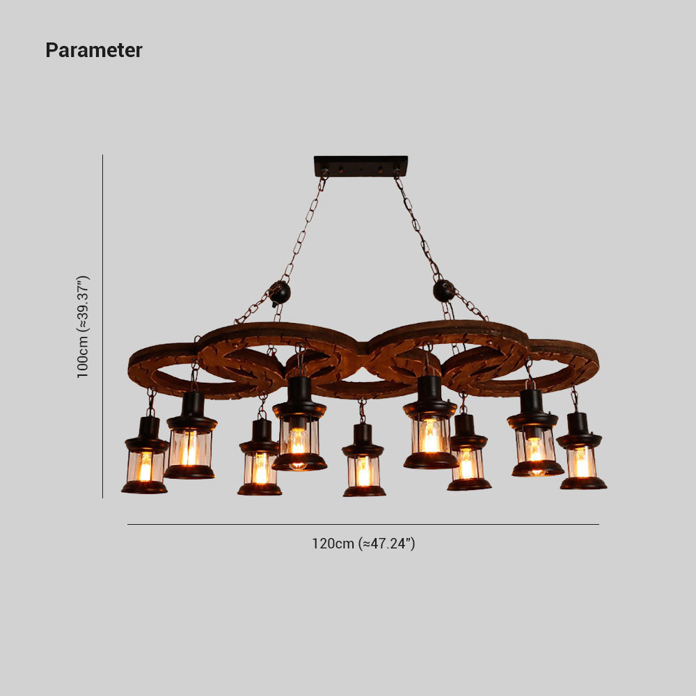 Epoch Industriale LED Lampade a Sospensione 5 Anelli Marrone Metallo Legno Camera da Letto/Sala da Pranzo/Soggiorno