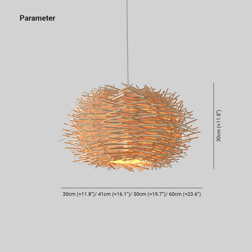 Muto Nido Uccelli Legno Rattan Lampade a Sospensione Marrone Legno