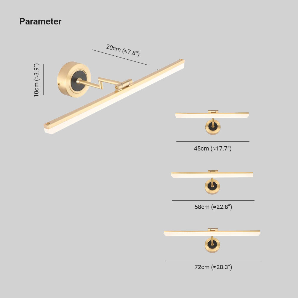 Arisha Design Vintage LED Applique Rettangolo Lineare Specchio Metallo Anteriore Nero/Oro Bagno