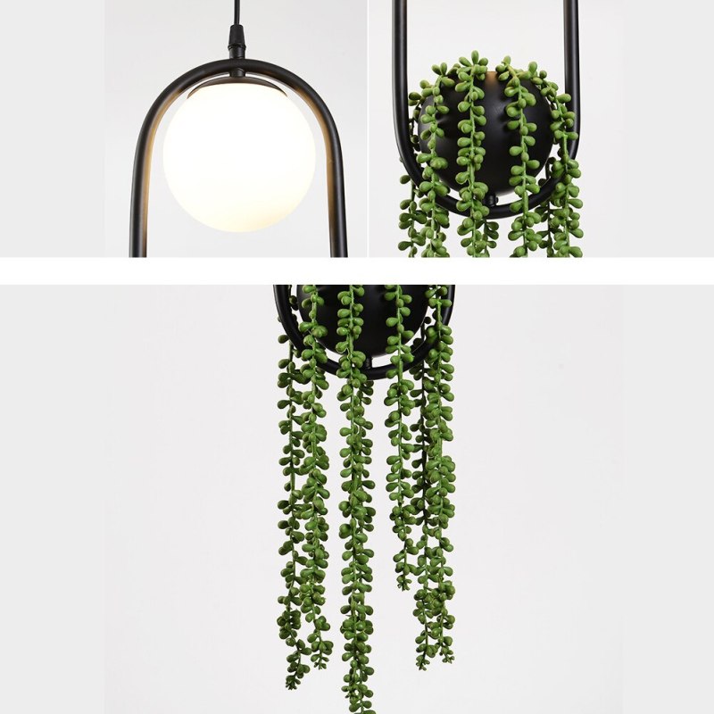 Ritta Modern LED Lampada a Sospensione Metallo Nero/Verde Vaso Palla Pianta Naturale