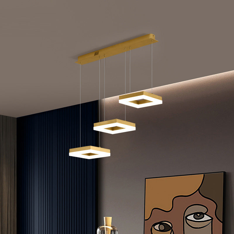 Arisha Moderne LED Lampade a Sospensione Metallo Oro 3 Luci Quadrato
