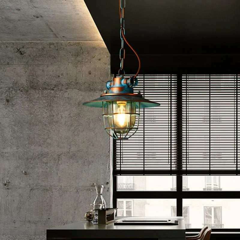 Silva Industriale Rustica Metallo Lampade a Sospensione, Bianco/Blu