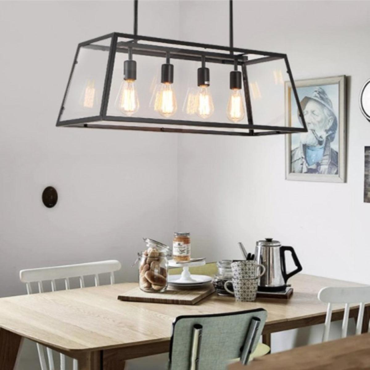 Epoch Lampada a Sospensione LED Industriale Moderna in Metallo Nero/Vetro per Cucina/Camera da Letto/Soggiorno