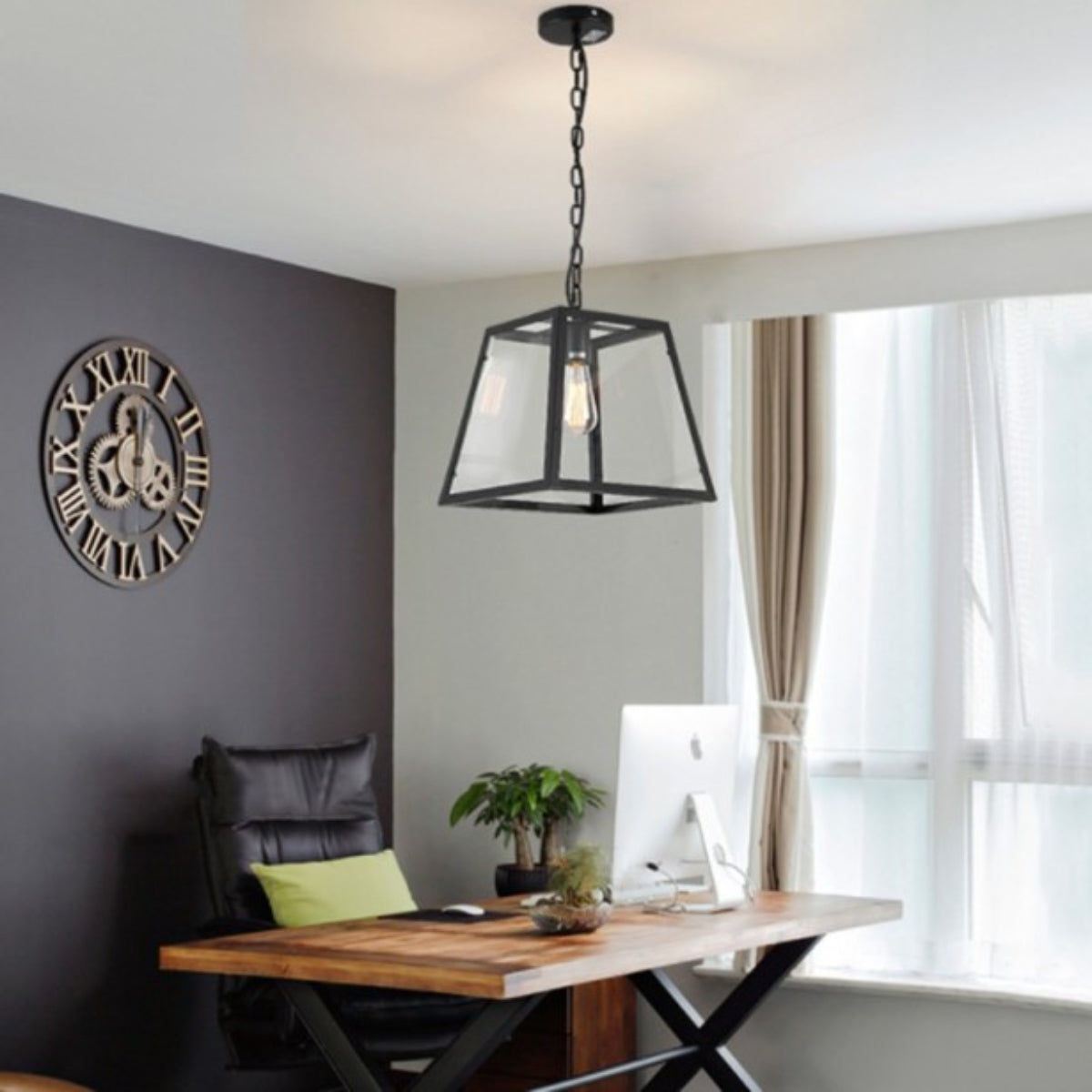 Epoch Lampada a Sospensione LED Industriale Moderna in Metallo Nero/Vetro per Cucina/Camera da Letto/Soggiorno