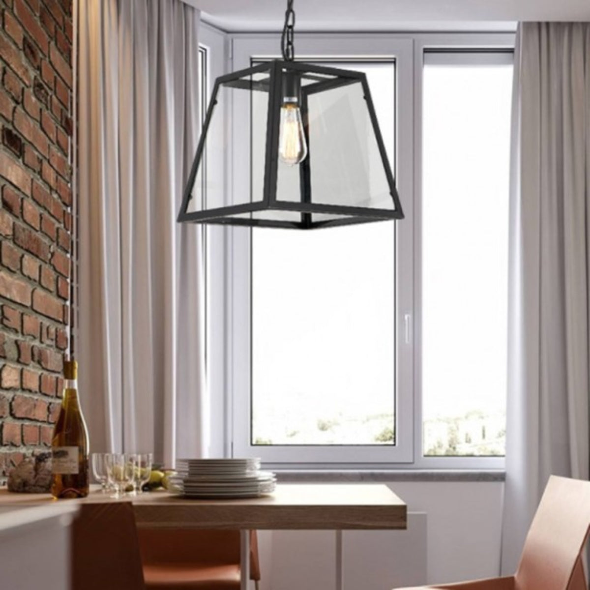 Epoch Lampada a Sospensione LED Industriale Moderna in Metallo Nero/Vetro per Cucina/Camera da Letto/Soggiorno