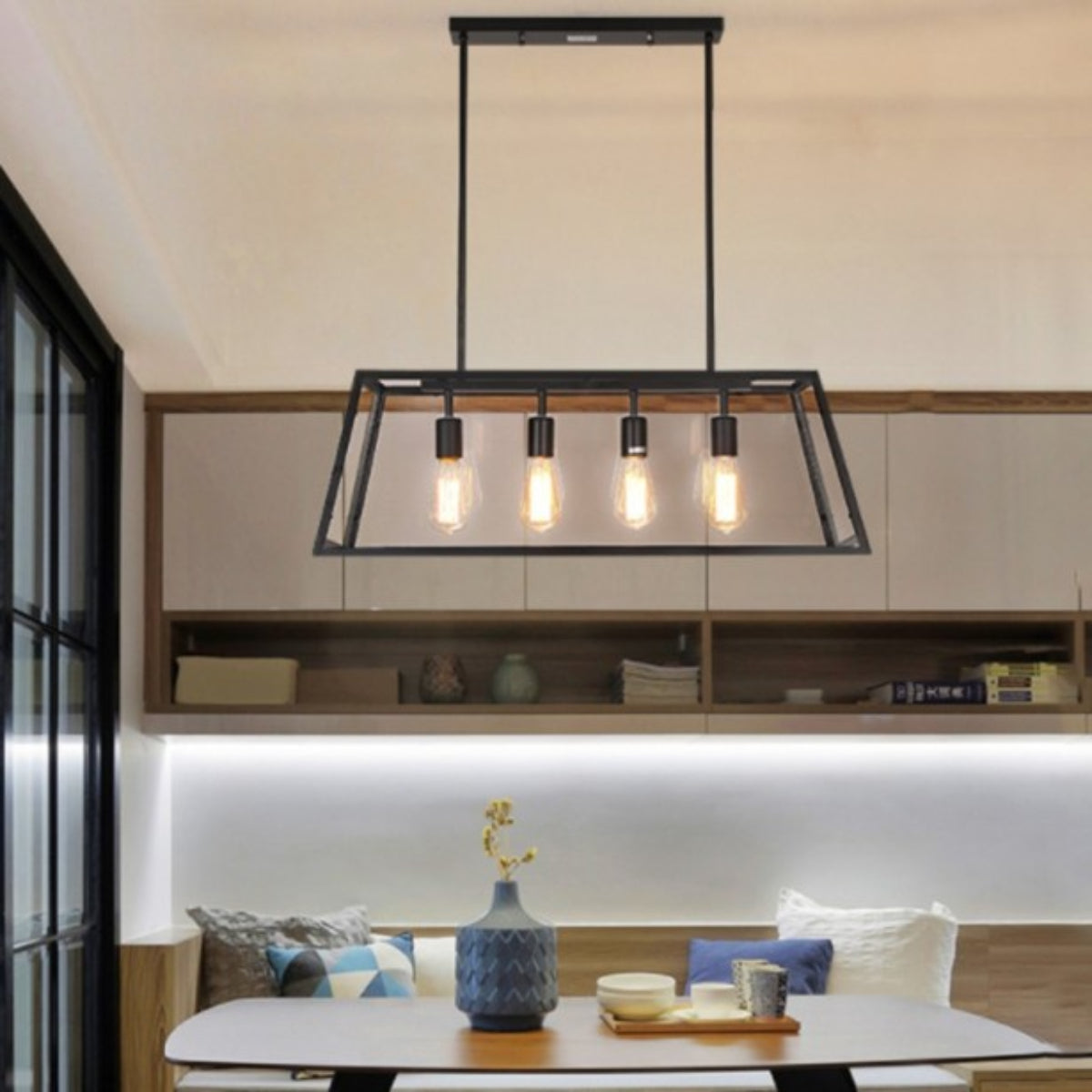Epoch Lampada a Sospensione LED Industriale Moderna in Metallo Nero/Vetro per Cucina/Camera da Letto/Soggiorno
