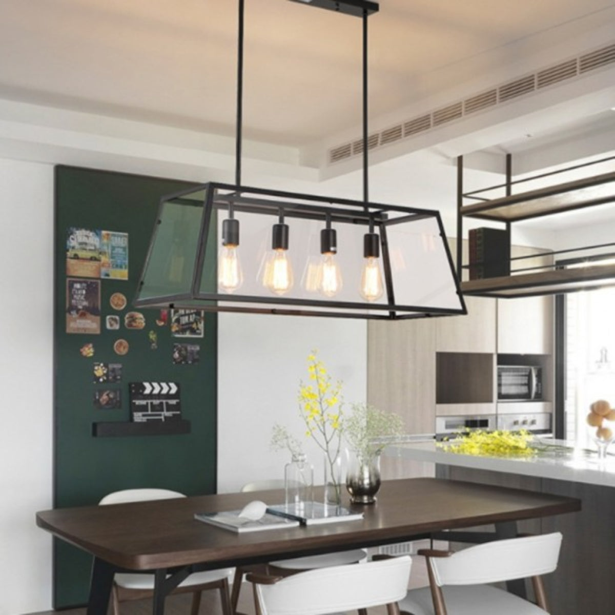 Epoch Lampada a Sospensione LED Industriale Moderna in Metallo Nero/Vetro per Cucina/Camera da Letto/Soggiorno