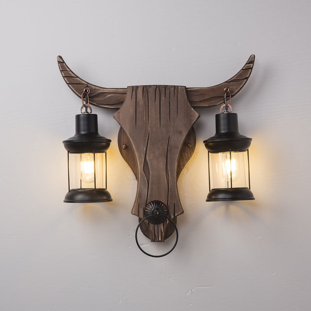 Epoch Industriale LED Design Applique Testa di Toro Legno Marrone Metallo Camera da Letto