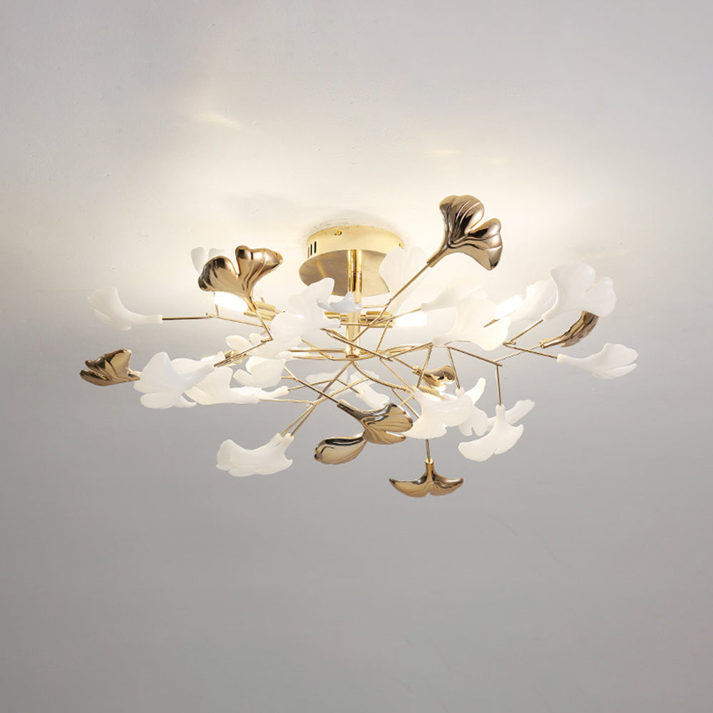 Olivia Bellissimo Design LED Plafoniera Art Ginkgo Biloba Ceramica Metallo Oro Soggiorno/Camera da Letto