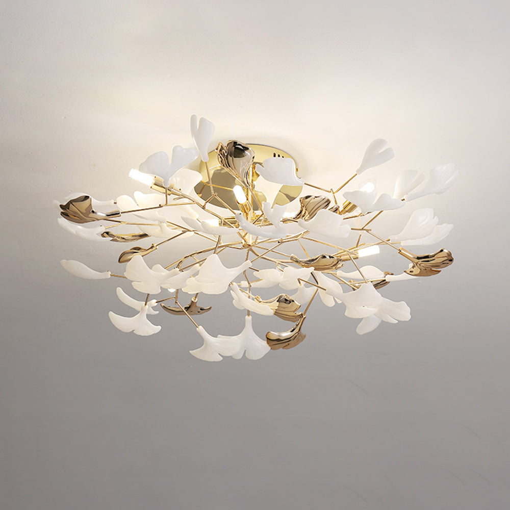 Olivia Bellissimo Design LED Plafoniera Art Ginkgo Biloba Ceramica Metallo Oro Soggiorno/Camera da Letto