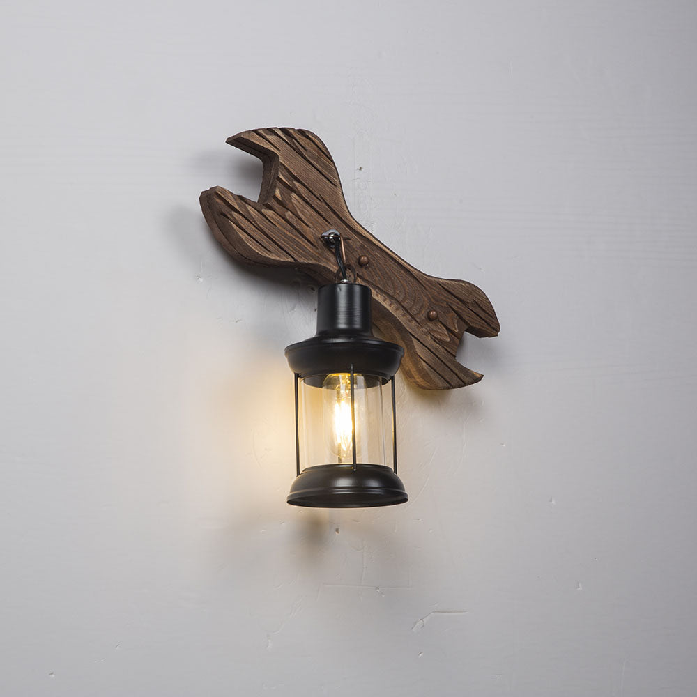 Epoch Vintage LED Design Lanterna Chiavi Applique Legno Metallo Soggiorno/Camera da Letto