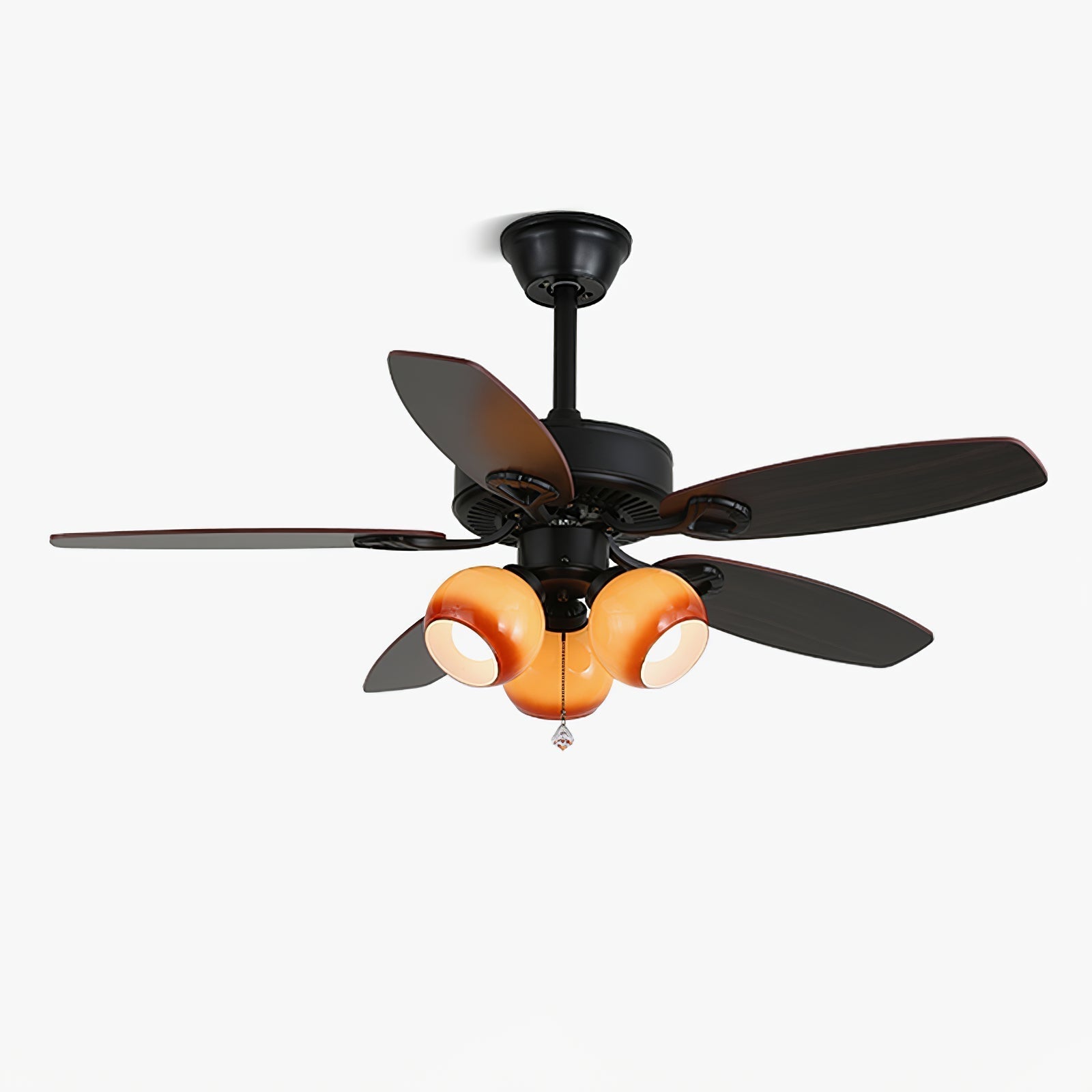 Ventilatore da soffitto con luce Solara Classico in Legno e Vetro, vista completa