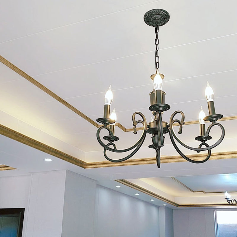 Silva Lampadario Creativo Retrò a Candele in Metallo Nero per Camera da Letto