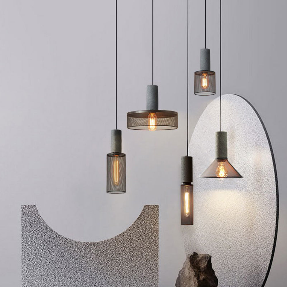 Arisha Moderni LED Wabi-Sabi Lampada a Sospensione Cilindrica Industriale Cemento/Metallo