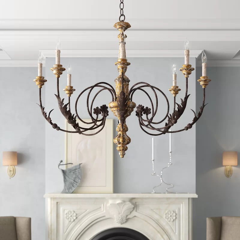 Silva Grande Lampadario Retro Creativo in Legno Marrone e Metallo per Soggiorno