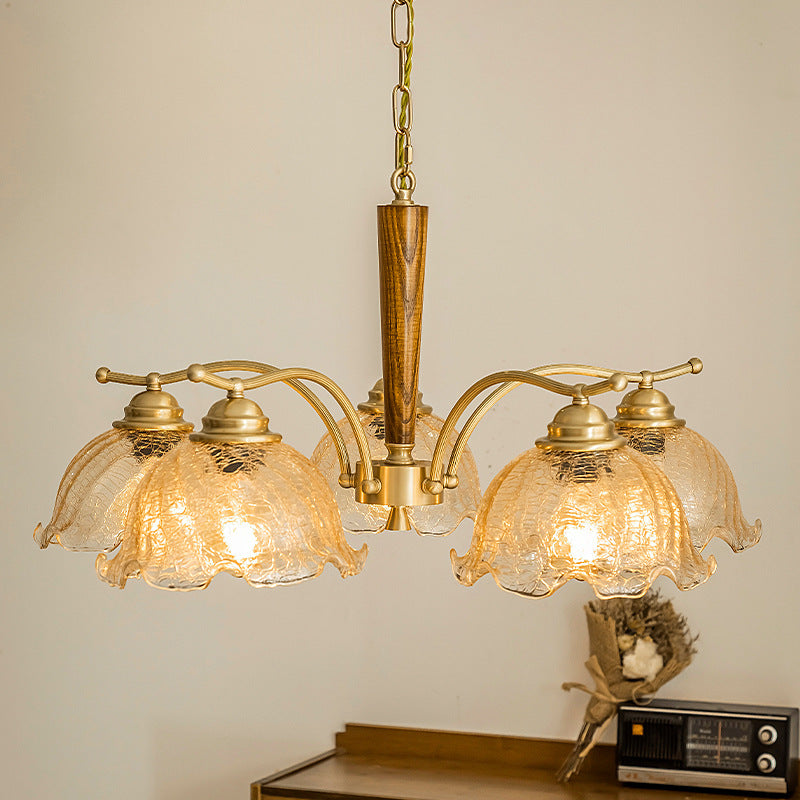 Arisha Vintage LED Metallo Legno Vetro Lux Lampadario Camera da letto Soggiorno