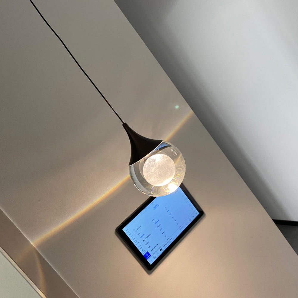 Aria Minimalista LED Speciale Luna Lampade a Sospensione Metallo Cristallo Trasparente Nero Soggiorno/Camera da Letto