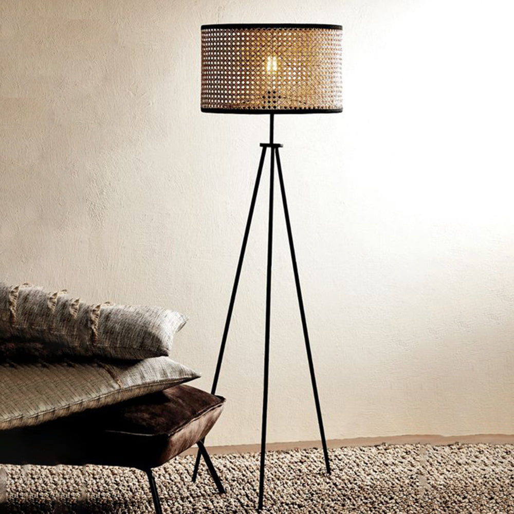 Ritta Naturale LED Lampada da Terra Treppiede Rattan Tessitura Sala Studio/Soggiorno/Camera da Letto
