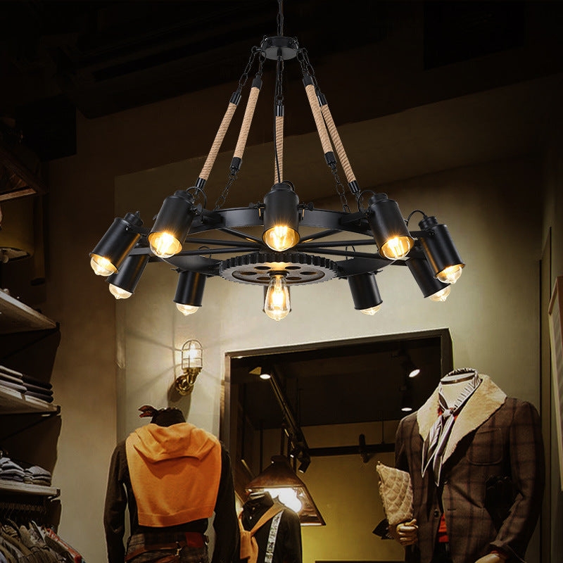 Epoch Industriale Metallo/Rattan LED Sospensione Nero Soggiorno/Bar/Ristorante