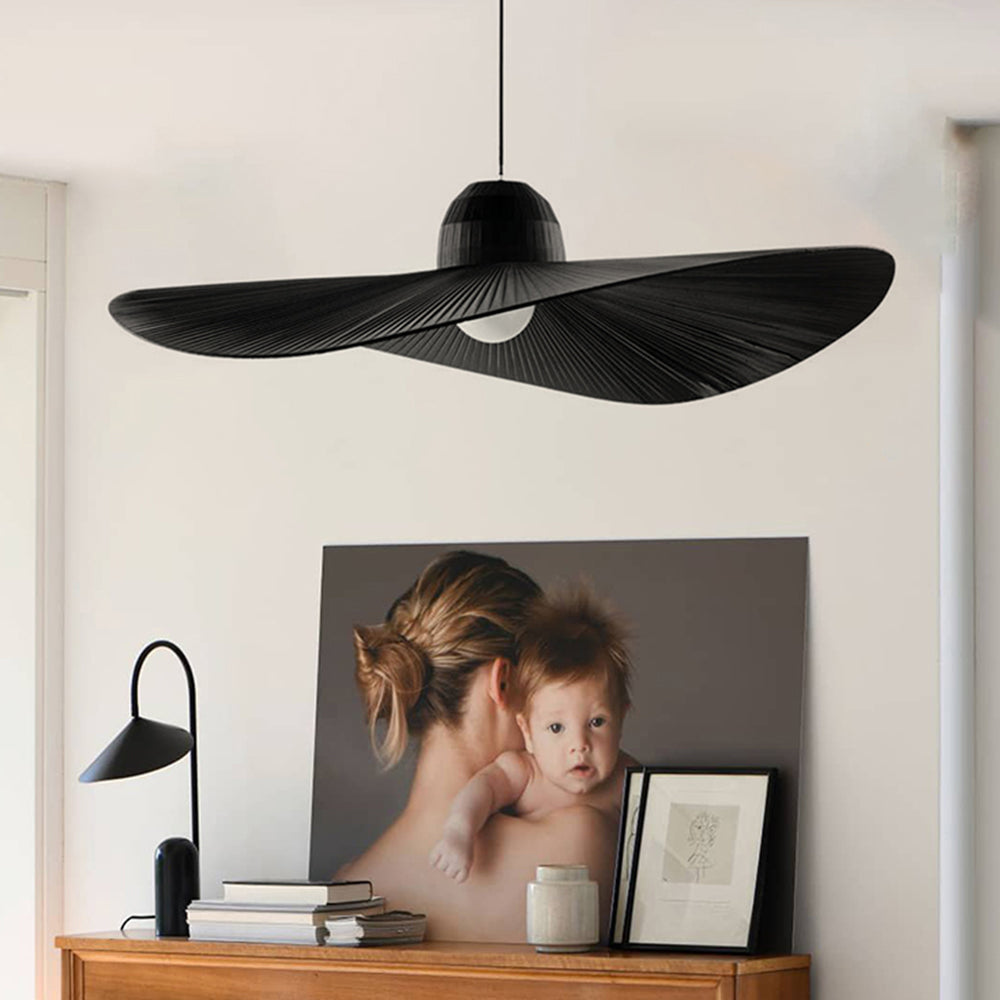 Ritta Moderna LED Lampada a Sospensione Metallo/Tessuto Nero/Bianco Ampio-Brimmed Cappello Forma