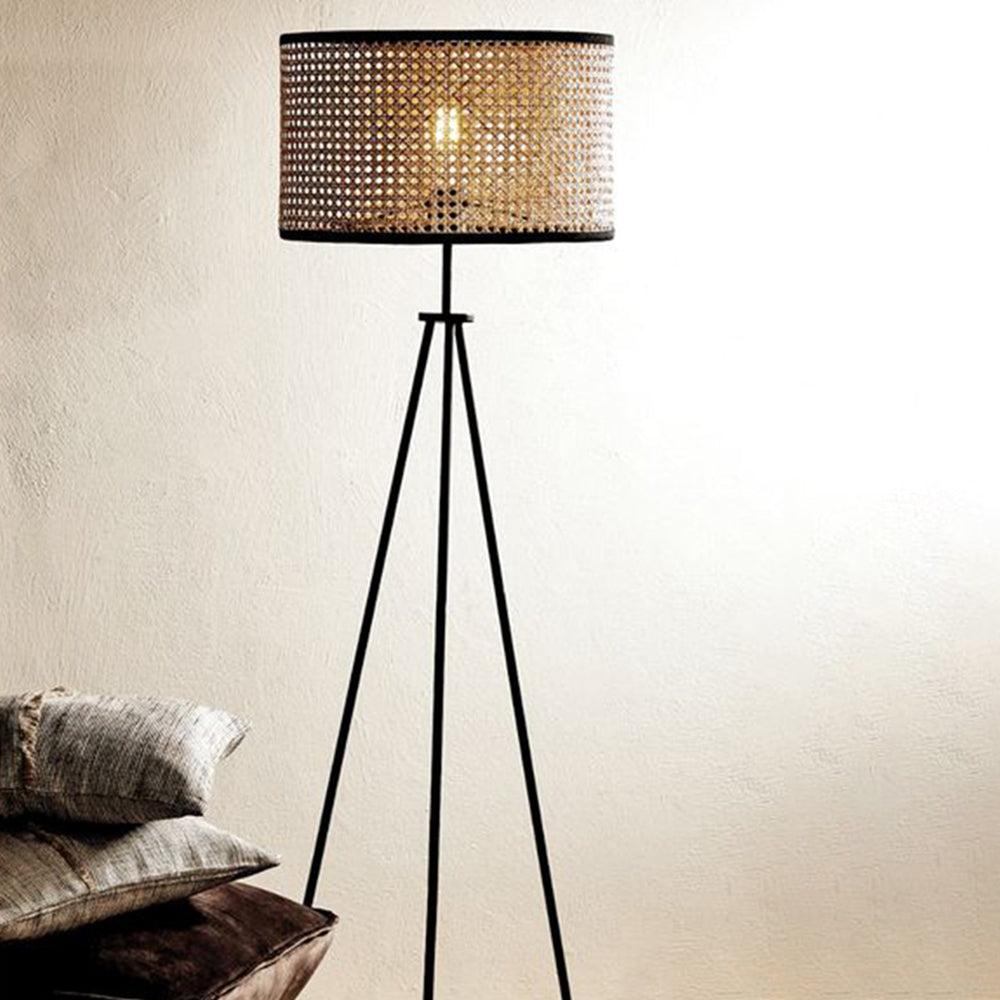 Ritta Naturale LED Lampada da Terra Treppiede Rattan Tessitura Sala Studio/Soggiorno/Camera da Letto