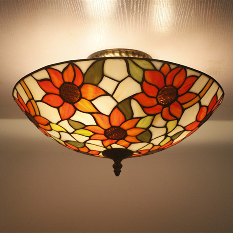 Tiffany Vintage Girasole Metallo Vetro Plafoniera Camera da Letto Soggiorno
