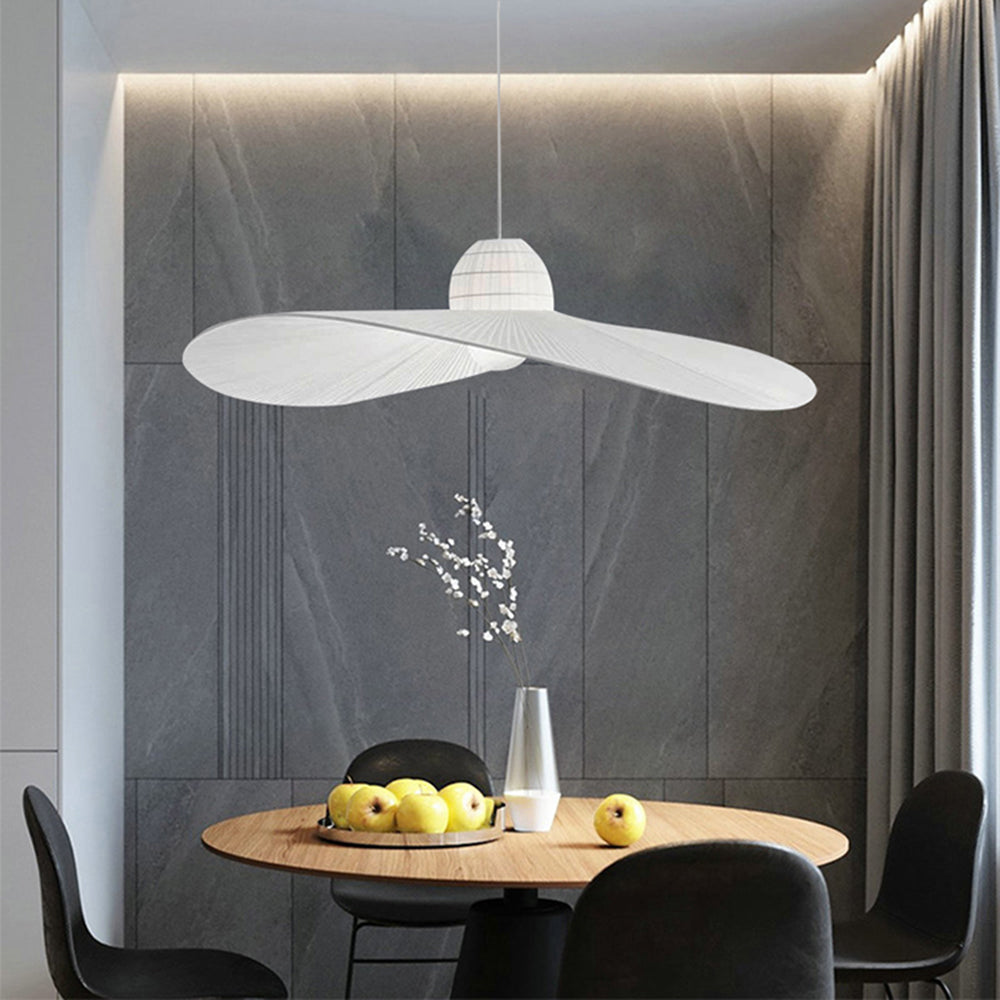 Ritta Moderna LED Lampada a Sospensione Metallo/Tessuto Nero/Bianco Ampio-Brimmed Cappello Forma