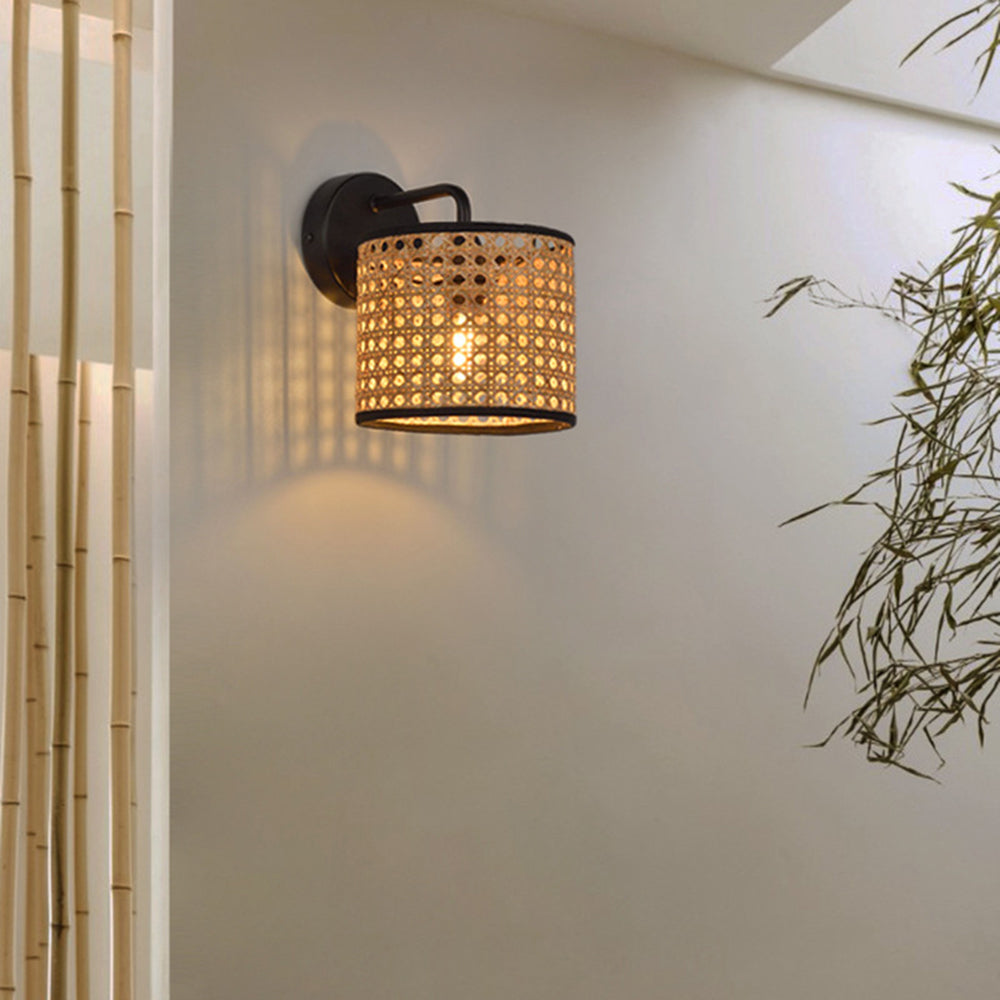 Ritta Minimalismo LED Piccolo Applique Cilindrica Rattan Metallo Marrone Rustica Soggiorno/Camera da Letto