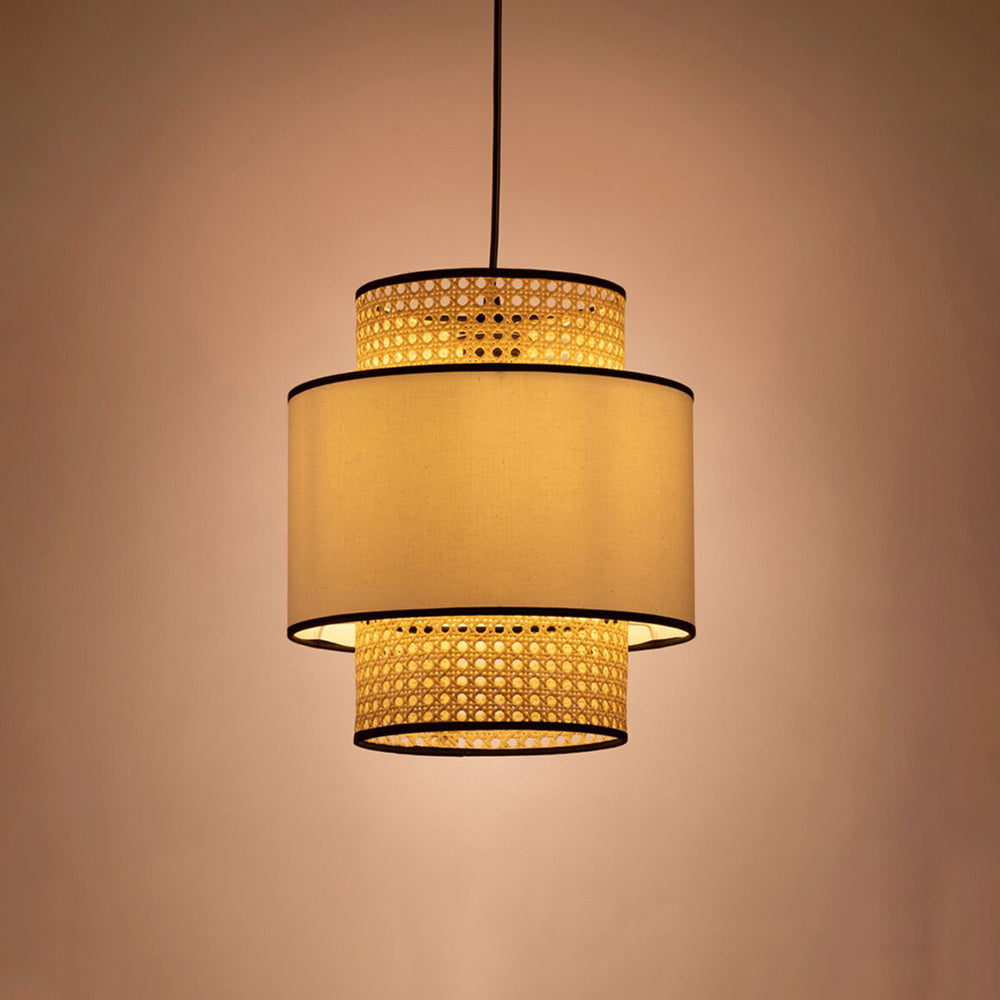 Ritta Naturale Beige LED Lampada a Sospensione Cilindrico Rattan Soggiorno/Camera da Letto/Sala da Pranzo