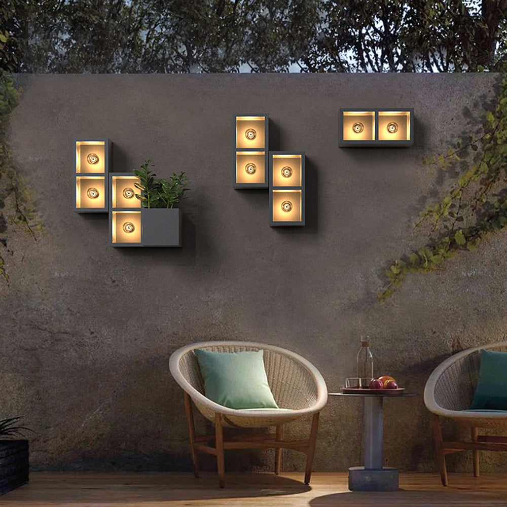 Ray Moderno Cube Squatra Metallo/Vetro Applique da Esterno Nero