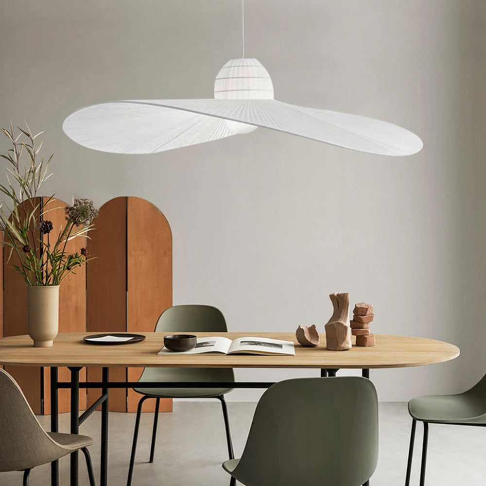 Ritta Moderna LED Lampada a Sospensione Metallo/Tessuto Nero/Bianco Ampio-Brimmed Cappello Forma