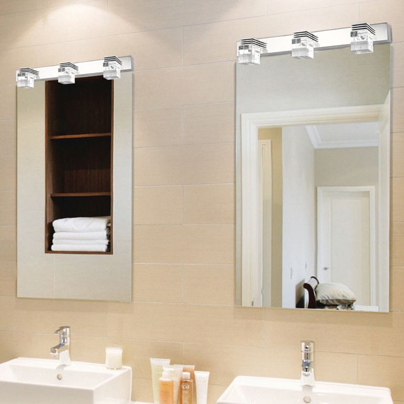 Arisha Moderno Minimalismo LED Applique Quadrato Metallo Cristallo Argento Specchio Bagno
