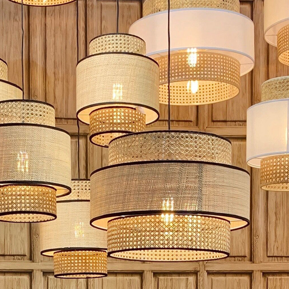 Ritta Lampade a Sospensione Metallo/Rattan Legno