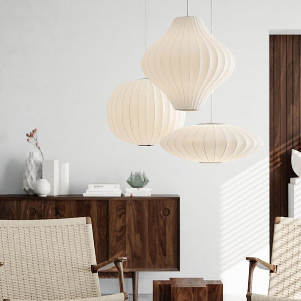 Ritta Design LED Lampada a Sospensione Seta Artificiale Bianco