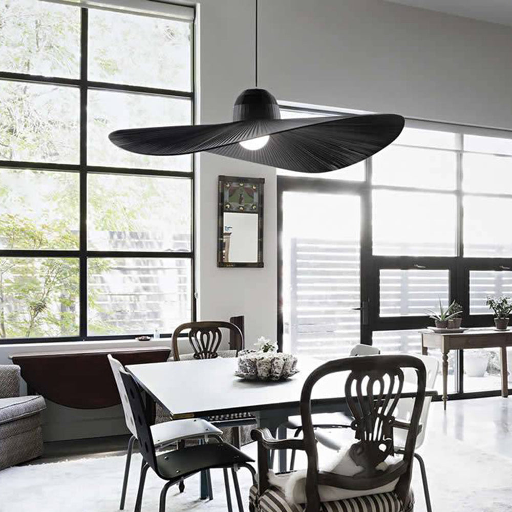 Ritta Moderna LED Lampada a Sospensione Metallo/Tessuto Nero/Bianco Ampio-Brimmed Cappello Forma