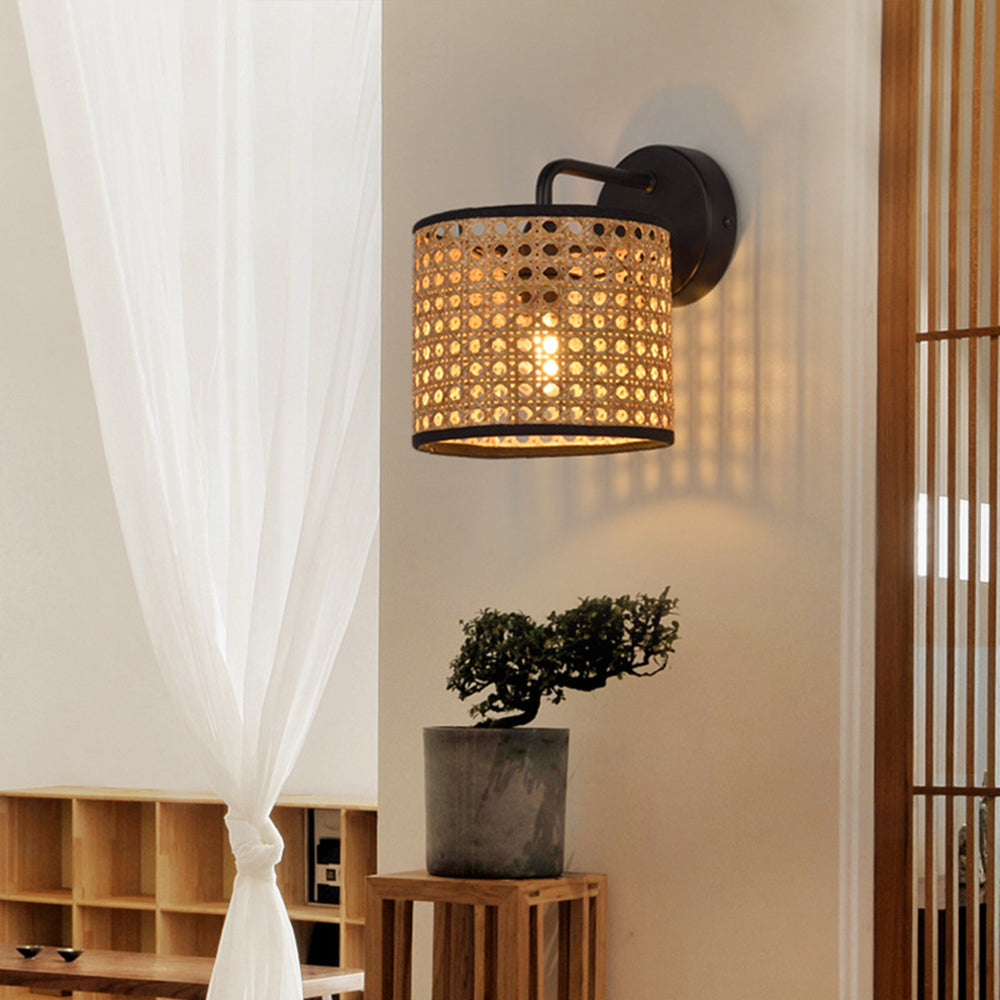 Ritta Minimalismo LED Piccolo Applique Cilindrica Rattan Metallo Marrone Rustica Soggiorno/Camera da Letto