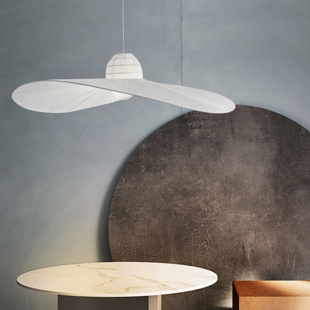 Ritta Moderna LED Lampada a Sospensione Metallo/Tessuto Nero/Bianco Ampio-Brimmed Cappello Forma