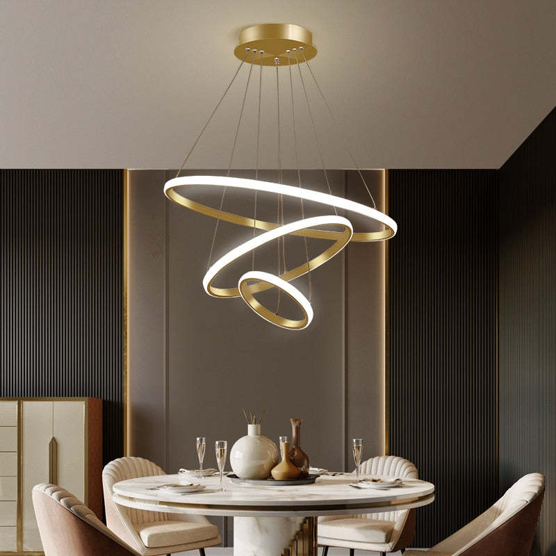 Arisha Design LED Lampada a Sospensione Metallo/Silicone Anello Moderna 2/3/4 Anelli