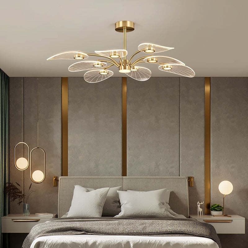 Carins Arte Deco Foglia LED Lampade a Sospensione Metallo Acrilico Oro Camera da Letto