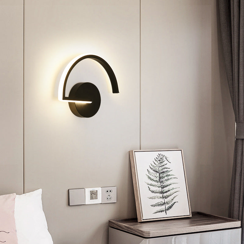 Lacey Minimalista Lineare LED Semicircolare Metallo Applique Nero/Bianco Soggiorno/Camera da Letto